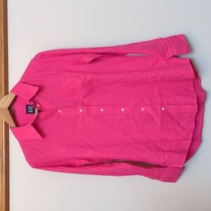 NWT XS GAP Linen Blend Pretty In Pink Button Down Up Shirt Top Womens Lagenlook